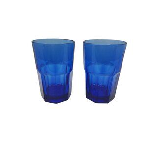 vintage set of crisa boston cobalt blue 10oz glass tumblers